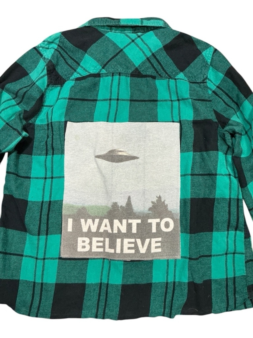 Alien UFO Spaceship Flannel Upcycled Tee Shirt Top